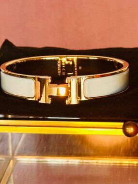 Authentic Hermès Clic H Bracelet Vert Argile / Gold Hardware (Full Set)